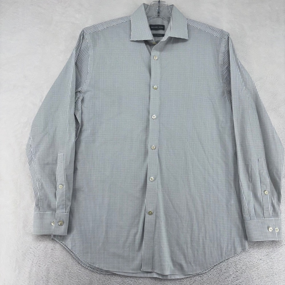 Michael Kors Mens Slim Fit Stretch Dress Shirt 15.5 32/33 White Black Micro Dot